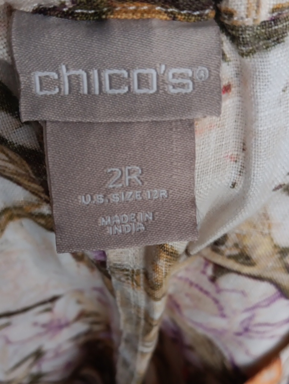 Chico's Floral Straight-Leg Pants in Cream with Orange & Purple Accents - Picture 8 of 10